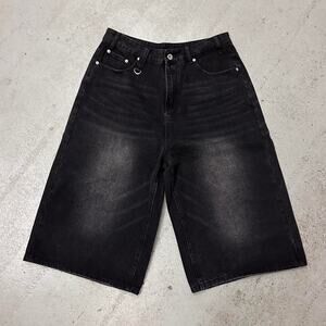 BLACK FADE WIDE LEG BAGGY JORTS 34 WAIST